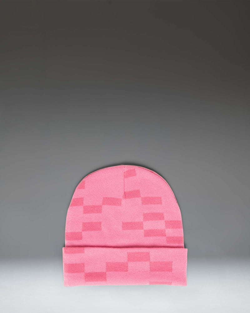Herschel Supply Co. Minecraft Elmer Kids Beanie in Pink Sheep. A light pink knit beanie featuring a square Minecraft Pink Sheep pixelated patch.
