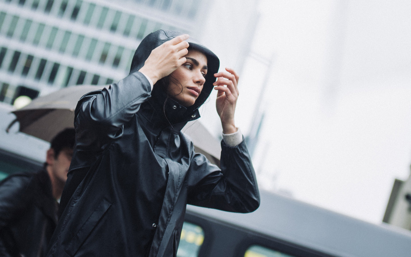 Herschel Supply Co. Women's Long Classic Rain Jacket in solid black.